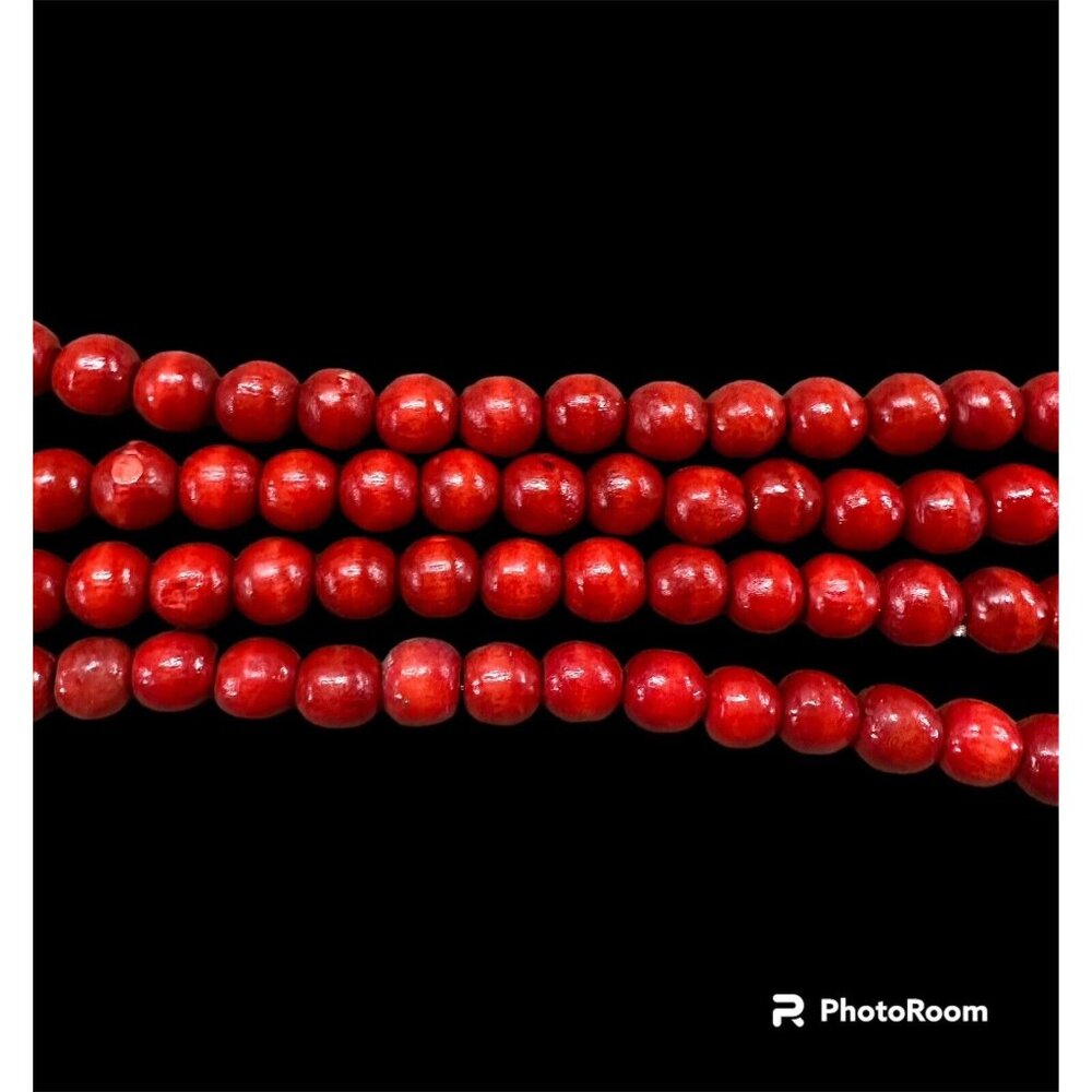 Wooden Bead Garlands 9 Ft Each Lot Of 4 Cranberry Red Christmas Tree Boho Decor - Picture 4 of 6